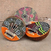 Thumb Piano 7 Keys Adjustable Coconut Shell Painted Thumb Piano Kids' Finger Percussion Keyboard Musical Instrument Mbira