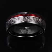 Bague en tungstène noir Tizti 8 mm pour homme avec incrustation spirale celtique rouge en forme de corde de guitare, alliance personnalisée pour homme, ajustement confortable