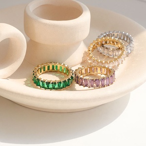 Nhẫn Nữ Baguette Màu Tím Xanh Lá Hồng Nhiều Màu Cao Cấp Trang Sức CZ Nhẫn Đá Zircon Khối Lập Phương Bằng Thép Không Gỉ Mạ Vàng 18K - Product Image 2