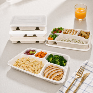 Contenant à emporter en bagasse de canne à sucre biodégradable à 5 compartiments, compostable, compatible micro-ondes, écologique, vente en gros - Product Image 4