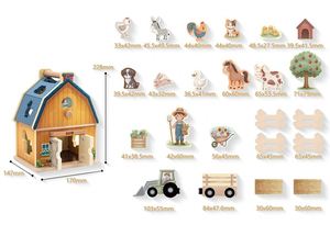 Wooden Farm House <b>Set</b> 25Pcs Red Barn <b>Building</b> Toy With Animals Horse Tractor <b>Blocks</b> Kit Game for Kids - Product Image 5