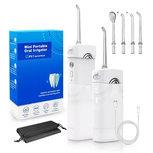 물 Flosser 치아 미니 휴대용 충전식 치과 구강 Flossing Irrigator 중괄호 4 제트 팁 5 모드 여행