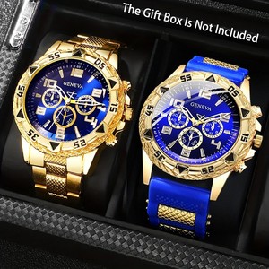 Montre à quartz pour homme Geneva Cross-border Explosions, avec verre anti-lumière bleue écologique, bracelet en alliage, aiguilles, style affaires et loisirs, trois cadrans - Product Image 2