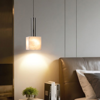 Lampada a Sospensione DGLUX in Alabastro, Cubo Quadrato LED 12W Nero Perla per Camera da Letto e Soggiorno