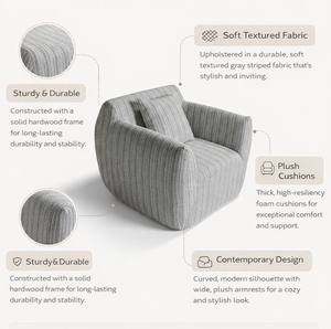 Canapé paresseux moderne en tissu rayé, fauteuil confortable pour salon, chambre à coucher, détente à domicile - Product Image 6