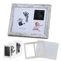 Kit de cadre photo avec empreinte main et empreinte de bébé, cadre de ferme rustique, en bois gris/blanc, nouveau-né,