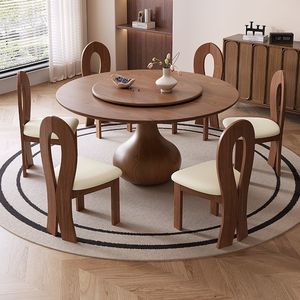 Juego de Mesa y Sillas de Comedor Redondas de Madera Maciza y Mármol de Lujo Moderno, para 4, 6 u 8 Personas, Diseño Elegante y Giratorio para Restaurante o <span class=keywords><strong>Cocina</strong></span> - Product Image 4