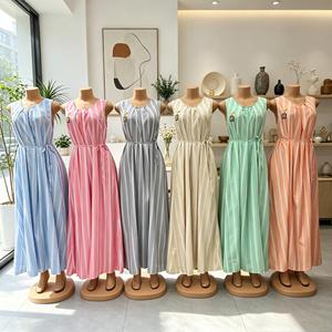 <span class=keywords><strong>Robe</strong></span> plissée décontractée mi-longue sans manches à taille empire et patchwork <span class=keywords><strong>pour</strong></span> femme, coupe régulière, tailles 3XL 4XL 5XL, vente en gros d'usine, collection printemps-été - Product Image 1