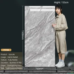 Broken Ceramic Tiles Sale 75*150Cm Pure Gray Porcelain Big Slab Glazed Floor Tiles For Hotel Wall