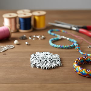 Perline con Lettere ILAN 6x6mm Bianche con Lettere Nere 17g 110 Pezzi - Product Image 3