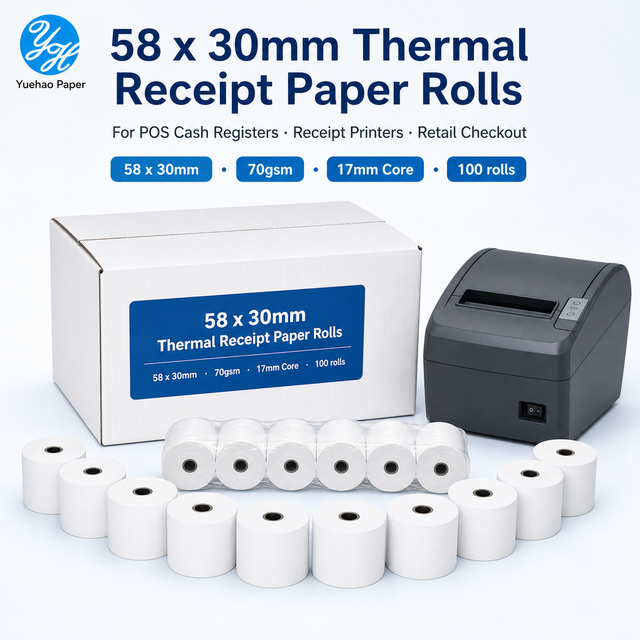 POS Roll Paper Thermal Paper Roll 58x30mm 70gsm 17mm Core Receipt Rolls for POS Printers Factory Direct