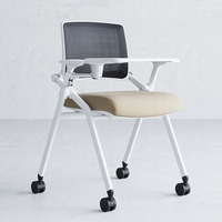 Chaise de formation en maille blanche avec table d'écriture chaise d'étude en plastique en maille avec roues