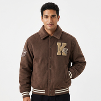 Blouson Bomber en Laine Brodé à Motifs Personnalisés et Imprimé par Décoloration pour Homme, Hiver, Épais, Vintage, Coupe Ample, Doublure Polyester – Vente en Gros