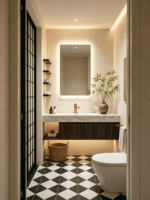 Lemari Dinding Kamar Mandi LKYT, Lemari Vanity Kamar Mandi dengan Wastafel, Lemari Kamar Mandi dengan Cermin Modern