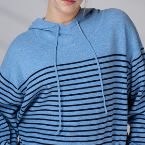 OEM Manufacturer Stripe Long Sleeve Custom Sweater Knitted Merino Wool Cashmere Hoodie Knit Sweater - Product Image 5