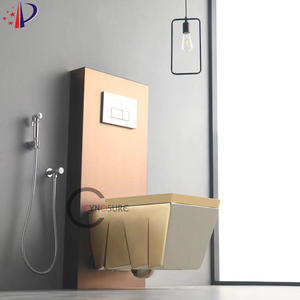 WC mural suspendu gris, simple, plaqué or, avec bon système de chasse d'eau - Product Image 3