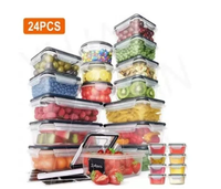 WISHOME Vente en gros de 24 contenants alimentaires en plastique hermétiques sans BPA, boîtes de rangement pour céréales, ensembles de contenants alimentaires avec couvercle anti-fuite