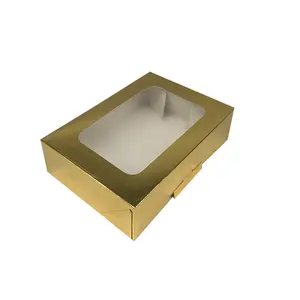 קופסת מאפין מוזהבת מוקפצת אוטומטית עם חלון עליון עבור מאפינס קאפקייקס סופגניות 8.5x5.5x2 אינץ'