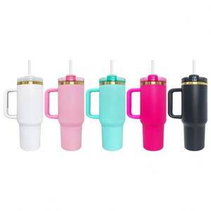 Gobelet isotherme à double paroi en acier inoxydable noir H2.0 avec revêtement en poudre, plaqué or, 40 oz, avec poignée - Product Image 2