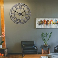 Grande horloge murale en métal de 24 pouces Art mural industriel Horloges décoratives Silencieuses à piles Squelette en fer massif Grands chiffres romains
