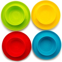 Ensemble de 4 bols et 4 assiettes en plastique pour enfants, réutilisables, compatibles lave-vaisselle et micro-ondes, sans BPA, pour tout-petits