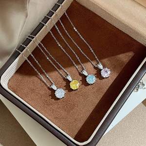 Collier pendentif de mode en argent sterling 925 pour femme, bijoux fins, couleur rose - Product Image 1