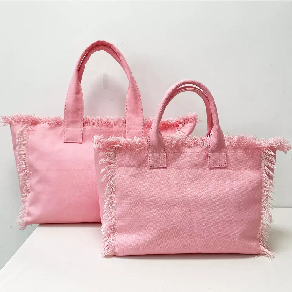 Bolsa de sacola de lona com franja, bolsa de praia de grande capacidade para mulheres