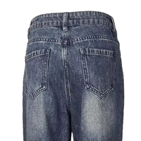 Pantalon évasé en denim respirant style rétro vieilli pour femme, coupe bootcut, streetwear décontracté, jean uni