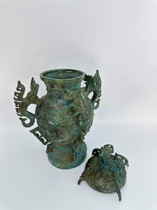 Di prima classe reliquia culturale nazionale bronzo Lei (antico vino cinese contenitore di acqua) elefante-testa orecchie bestia-maschera modelli - Product Image 5