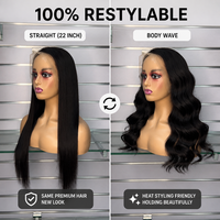 Perruque de cheveux humains 10A lisses, couleur noir naturel, densité 350%, avec dentelle transparente 13x4, cheveux vietnamiens longs et raides