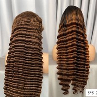 Perruque Lace Front 13x4 en Cheveux Humains Naturels, Couleur Mèches 4/27, Cheveux Cambodgiens Bruts Bouclés Profonds, Sans Colle, pour Femmes Noires - Vente en Gros