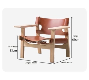Fauteuil lounge capitonné en cuir véritable et bois massif |   Fauteuil design en gros pour chambre d'hôtel de luxe et mobilier scolaire - Product Image 5