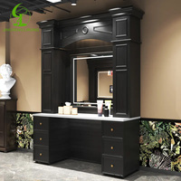 Jincheng Mobilier pour salon de coiffure Coiffeuse classique de luxe avec miroir et tiroirs Miroir de maquillage à LED
