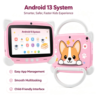 Tablette Android 13 de 7 pouces, processeur octa-core, 64 Go, double SIM, Wi-Fi, 3G, 2G, écran tactile capacitif, tablette éducative pour enfants