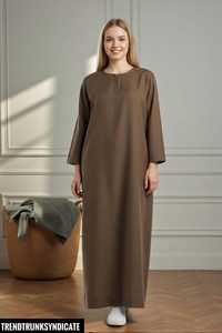 Robe longue kaftan marron pour femme, décontractée, pour invitées de mariage, soirée, élégante, coupe classique, col en V, ligne A, en lin/coton écologique - Product Image 6