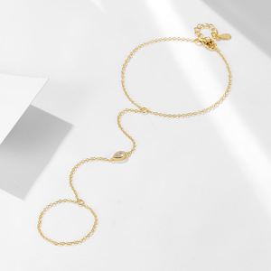 Bracelet chaîne de main en argent sterling S925 avec perles et bague en or 18 carats plaqué CZ, bijoux pour femme, ne ternit pas - Product Image 4