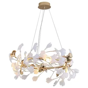 Romantische Ginkgo Blad Kamer Vintage Hanglampen Woonkamer Decoratie Moderne Keramische Plafond Kroonluchter Hanglamp