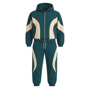 Ensemble de survêtement OEM pour homme, style vintage minimaliste, en polaire respirant, avec veste à capuche et pantalon droit assorti, design tissé - Product Image 1