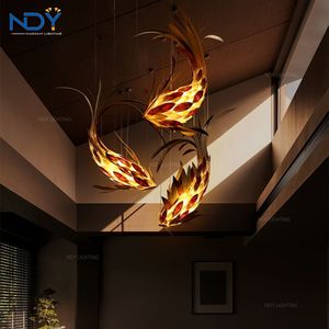 Mới được thiết kế sản phẩm tùy chỉnh nghệ thuật gỗ tre Đèn chùm biệt thự bar nhà hàng hiện đại đèn chùm cho trần nhà cao - Product Image 2