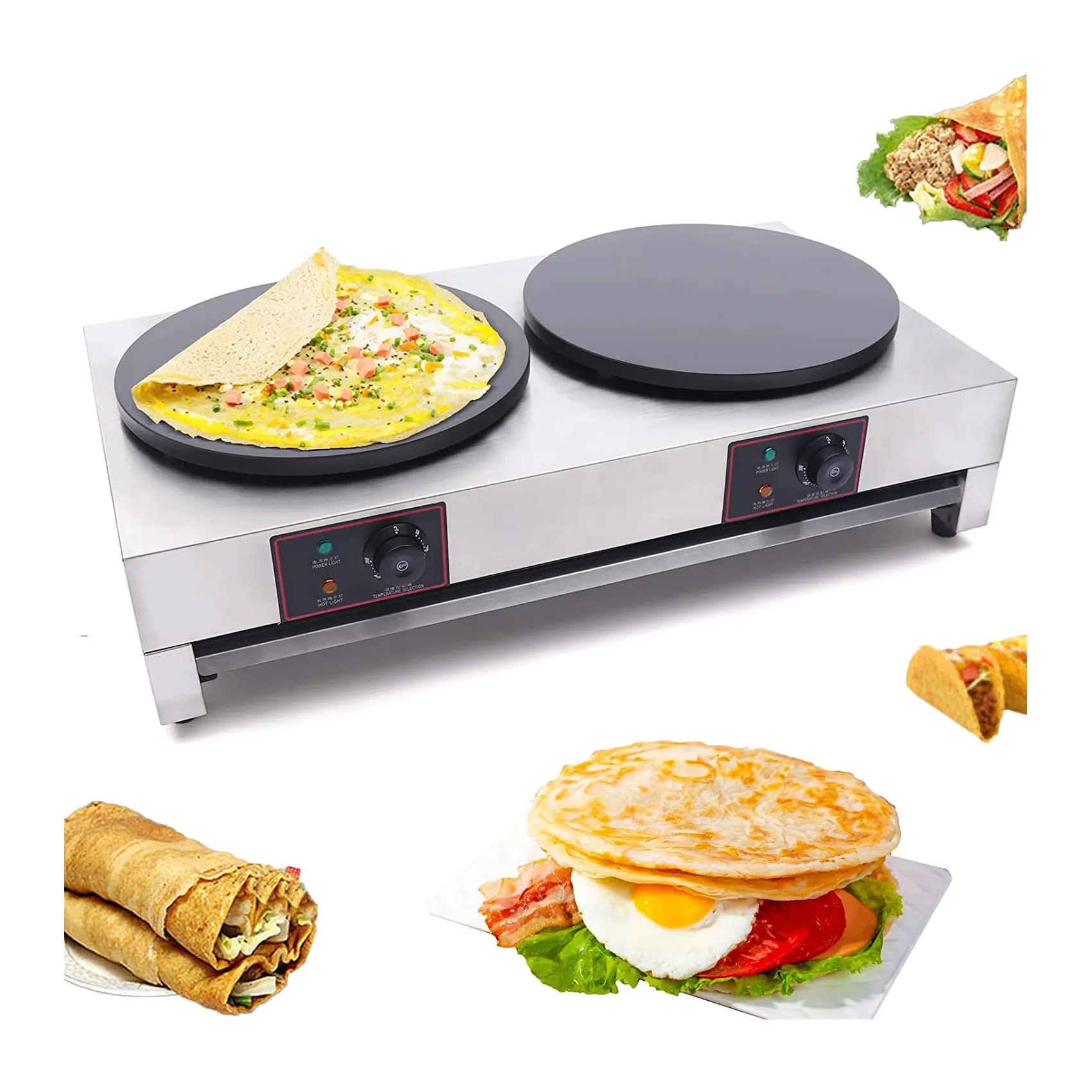 Máy Làm Bánh Crepe Thương Mại 16 Inch Máy Làm Bánh Kếp Chạy Điện Có Chảo Đôi Máy Nướng Bánh Crepe Tròn Không Dính Có Thể Điều Chỉnh