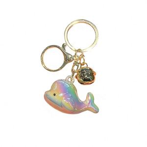 Electroplated Acrylic Dolphin Keychain Colorful Pendant Cute <b>Bag</b> <b>Charm</b> with Bell for Students - Product Image 5
