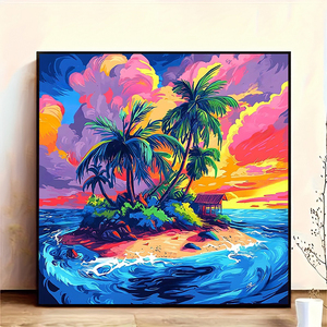 Kit de pintura de diamante puesta de sol isla Tropical 5D DIY al por mayor 40 40cm decoración de pared con paisaje de escena de playa de palmera - Product Image 2