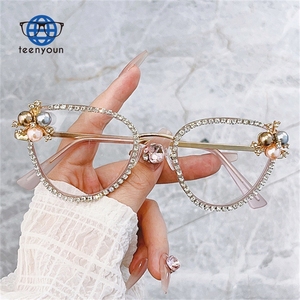 Teenyoun Est Cat Eye Anti Blue Light Luxury Diamond Glasses Wholesale Optical Spectacle Eyeglasses Frames - Product Image 4