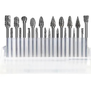 20 Pcs Carving Carbide Burrs Set 3x3mm 3x6mm 1/8 Inch 3mm Shank Diameter Double Cut Engraving Wood Metal Mix Type Rotary File