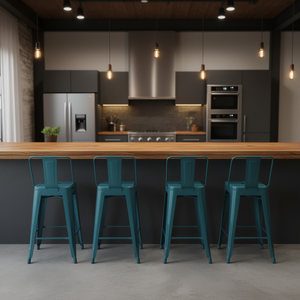 Ensemble de 4 tabourets de bar en métal Rayne, 24 pouces, bleu sarcelle, style industriel moderne, meubles de bar durables pour la maison - Product Image 2