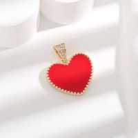 Pendentif personnalisé en gros, plaqué or 14 carats, tendance hip-hop, en laiton et zircon, fabricant de bijoux, pendentif cœur en émail rouge