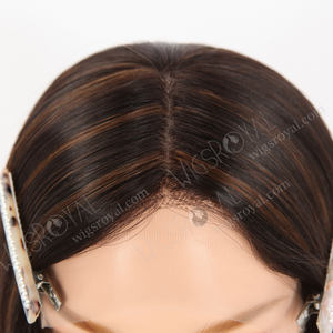 Precioso cabello marrón oscuro con reflejos, tapa sin pegamento superior de seda realista, pelucas de cabello humano recto de 16 pulgadas para mujeres caucásicas - Product Image 6