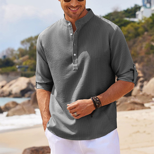Chemises en lin pour hommes coupe régulière durable <span class=keywords><strong>col</strong></span> <span class=keywords><strong>mao</strong></span> <span class=keywords><strong>chemise</strong></span> en lin hommes camisas <span class=keywords><strong>chemise</strong></span> à manches longues pour hommes - Product Image 2