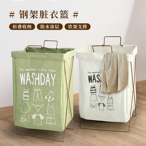 Collapsible Laundry Basket Gray Linen Fabric Foldable Storage Organizer for Clothes Bathroom Use Rectangle Shape - Product Image 5