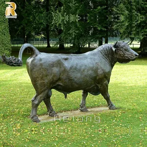 실물 크기 또는 맞춤형 동물 청동 황동 금속 동상 앵거스 황소 야외 조각